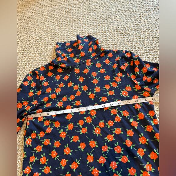 NWT J Crew Mock Neck Floral Longsleeve Top, Orange, Navy, Size Small - Picture 4 of 8